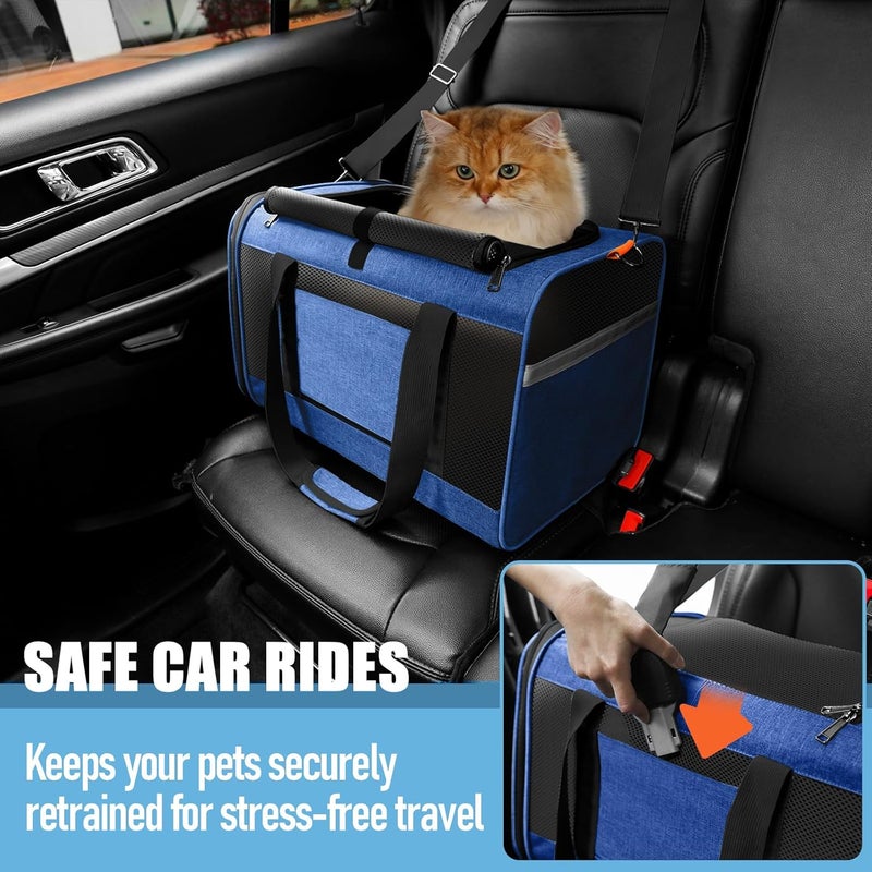 GAPZER Pet Carrier Large Cats 20 lbs Top Load/Soft Sided Small Dog Travel Carriers/Collapsible Carrier Bag for Medium Cat Puppy/Sturdy Transport Carriers Long Trips/Medium Cats 15 pounds Blue - Image 5